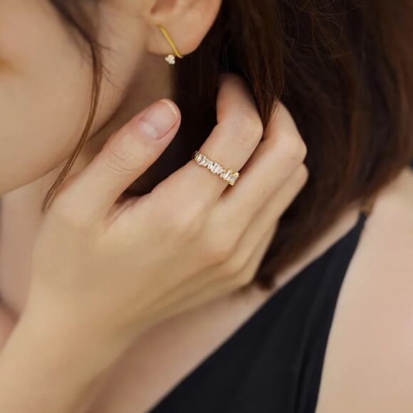 NEW 18K yellow gold plated adjustable baguette cubic zirconia ring jewelry B28A - Picture 5 of 6